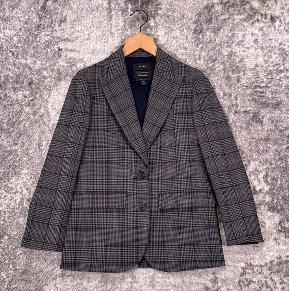 J Crew Sommerset Blazer 0 Petite Womens Gray Italian Wool Plaid Jacket